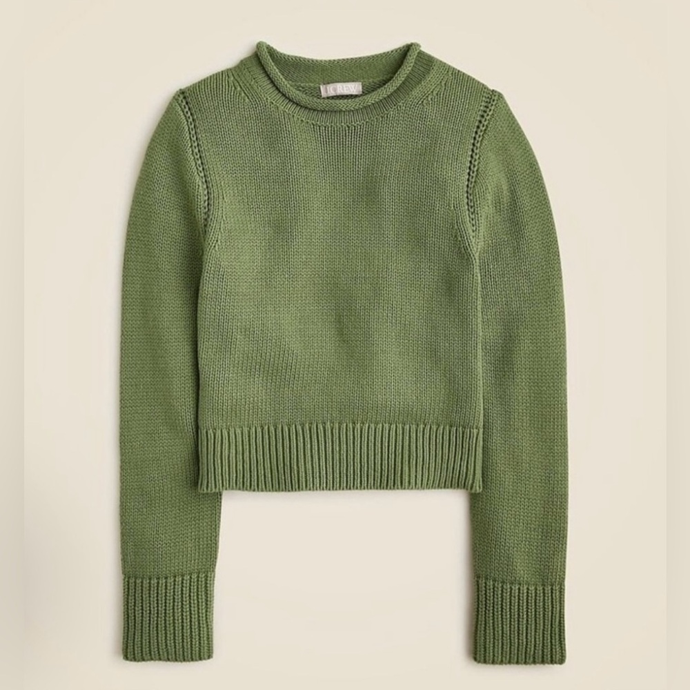 J. Crew Heritage Rollneck 100% Cotton Olive Green Crew Neck Sweater